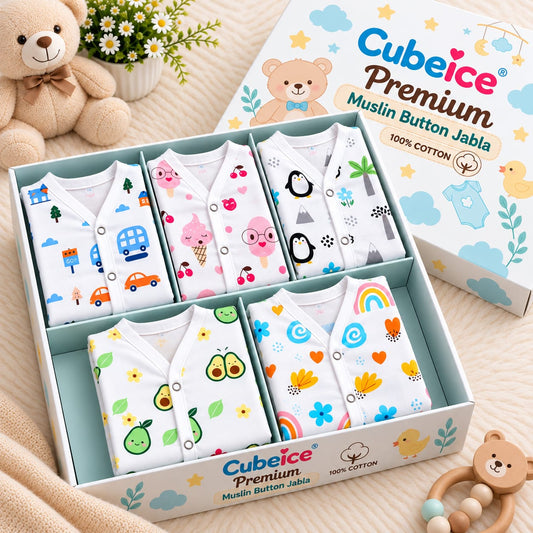 New Born Baby Muslin Button Jablas – Pack of 5